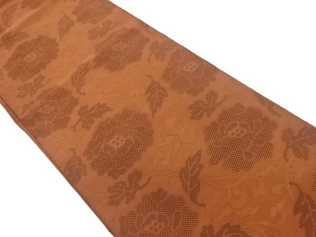 JAPANESE NAGOYA OBI / CHIKUZEN HAKATA / WOVEN FLOWER ARABESQUE